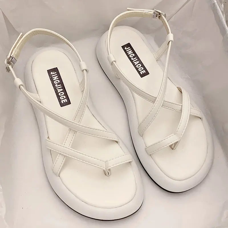 Platform Sandals Women Summer Beach Fashion Sexy Flat Casual Cross Peep TToe Ladies Shoes Woman Black Sandals Rome Flip Flops