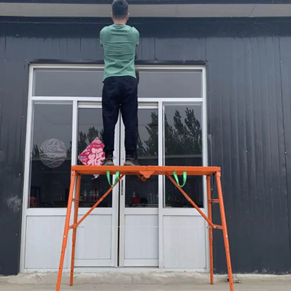 Adjustable Height Folding Scaffolding Platform, Step Ladder with Bench for Construction and Cleaning Tasks