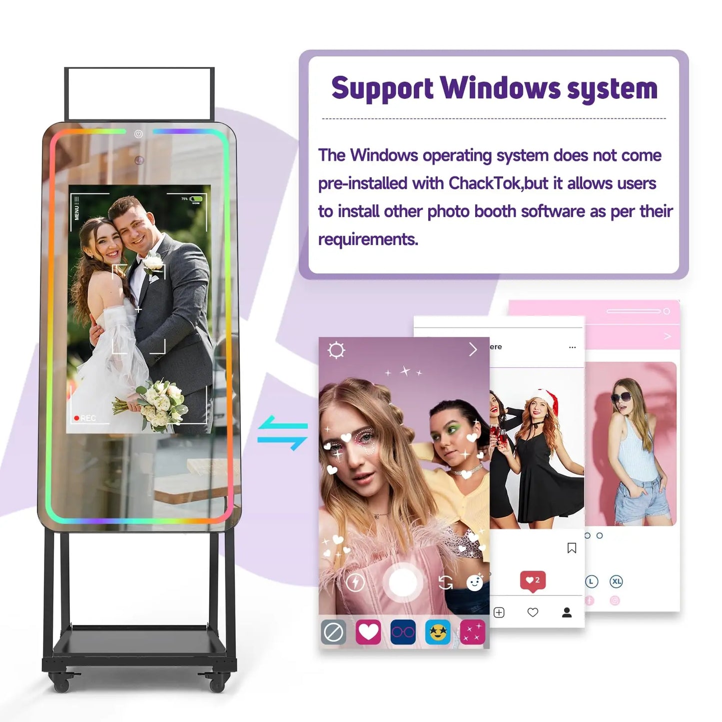 MWE Magic Mirror Photo Booth Machine Touch Screen with 1200W Pixel 4K HD Camera,RGB Surround Light Music Sync,Professional