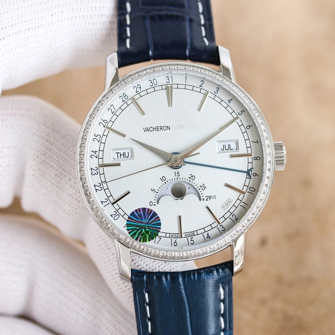 VC Top Brand Reissue Watch with Versatile Case and Moon Phase Design for Men