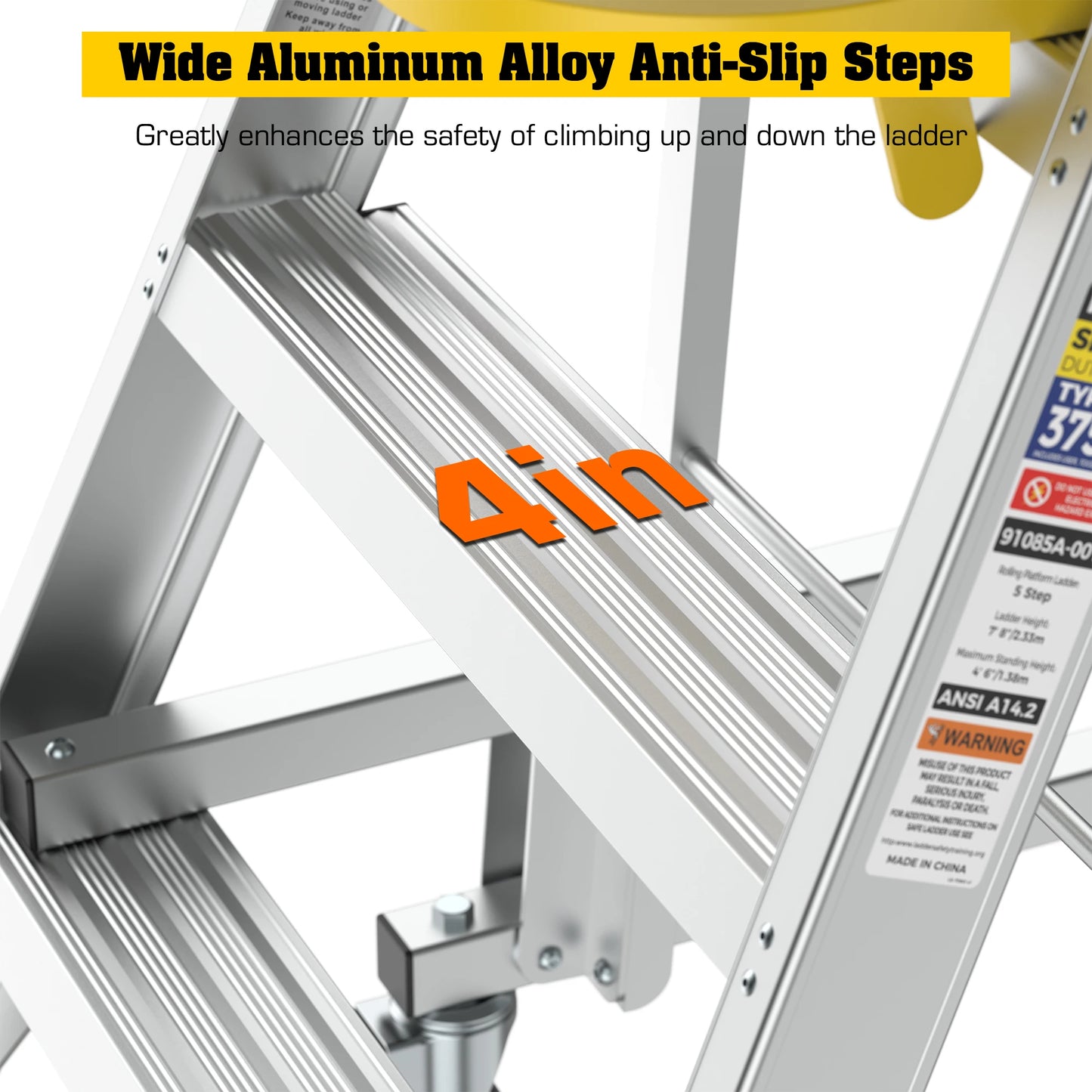 Aluminum Rolling Platform Ladder with Work Platform Non-Slip Mobile 170 kg Capacity for Warehouse Use