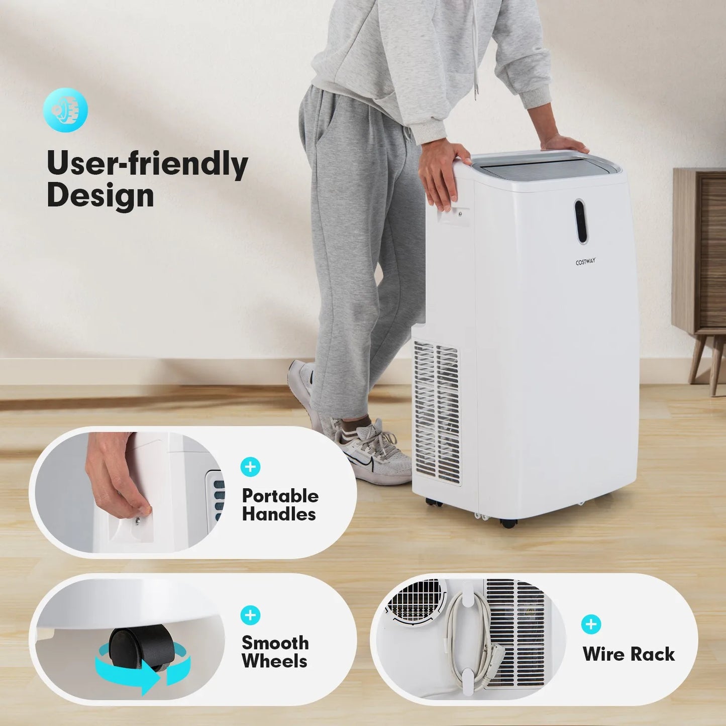 14000 BTU 4-in-1 Portable Air Conditioner Cooling Dehumidifier Heater Fan White