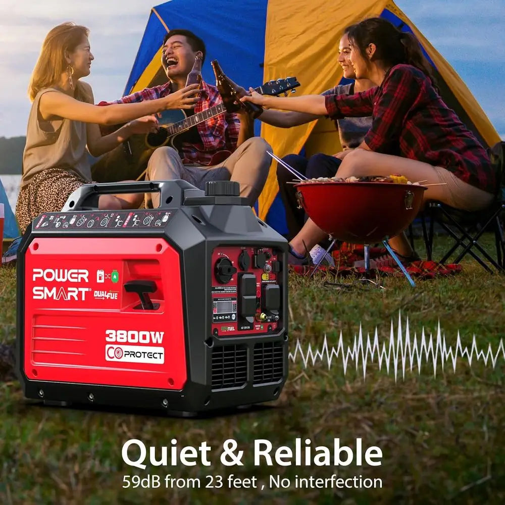 3800 Watt Dual uel Inverter Generator, Quiet Portable Gas Propane Powered with CO Sensor and RV Outlet, 149cc 4-Ste OHV Engine o