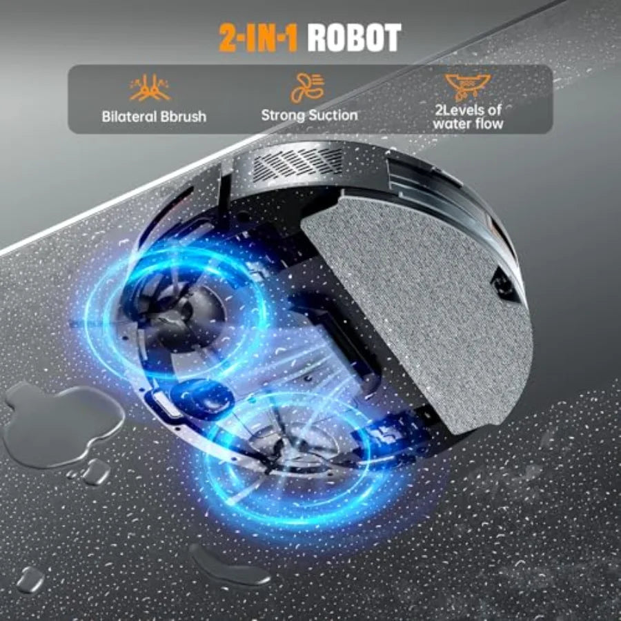 Robot Vacuum and Mop Combo 2 in 1 Robotic Vacuum Cleaner with 6500Pa Max Suction App/Wi-Fi/Voice Control Schedule Self-Charging