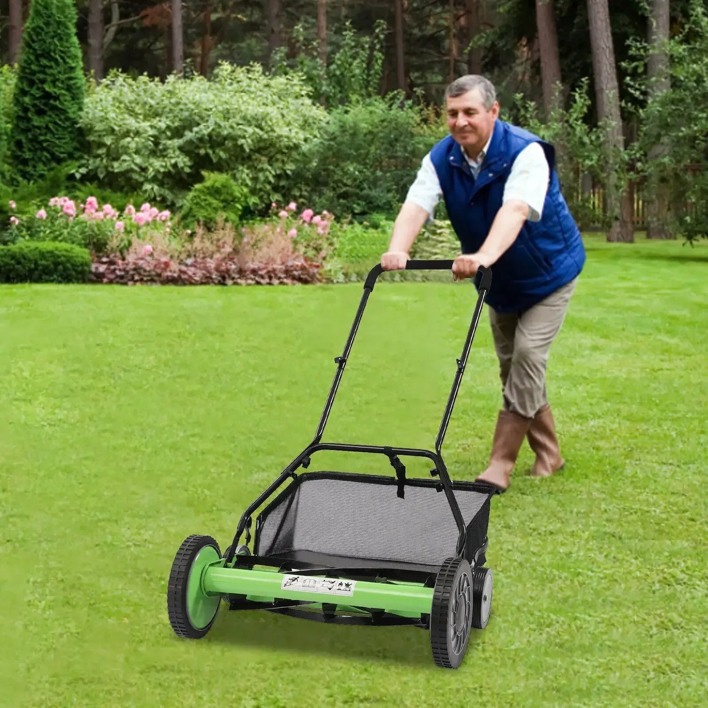 Manual Push Reel Lawn Mower with Adjustable Height for Home Garden Lawns