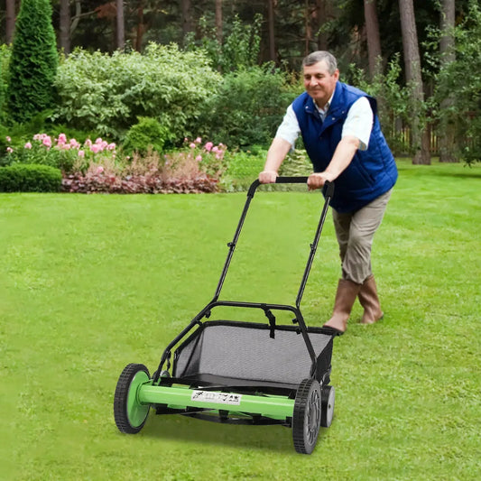 Manual Push Reel Lawn Mower with Adjustable Height for Home Garden Lawns
