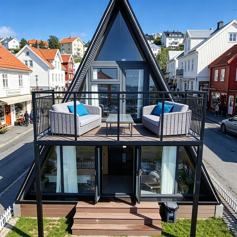 Customized Modern Container Wooden Cabin A-Frame Triangular Kit House 3 Bedrooms Custom Cottage Luxury Prefab House Villa