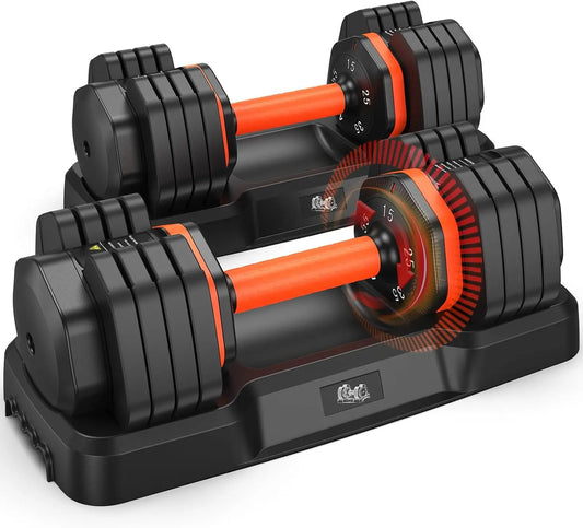 Adjustable Dumbbell Set 55LB, 5 Weight Options 15-55lbs, Anti-Slip Handle for Home Fitness Workout