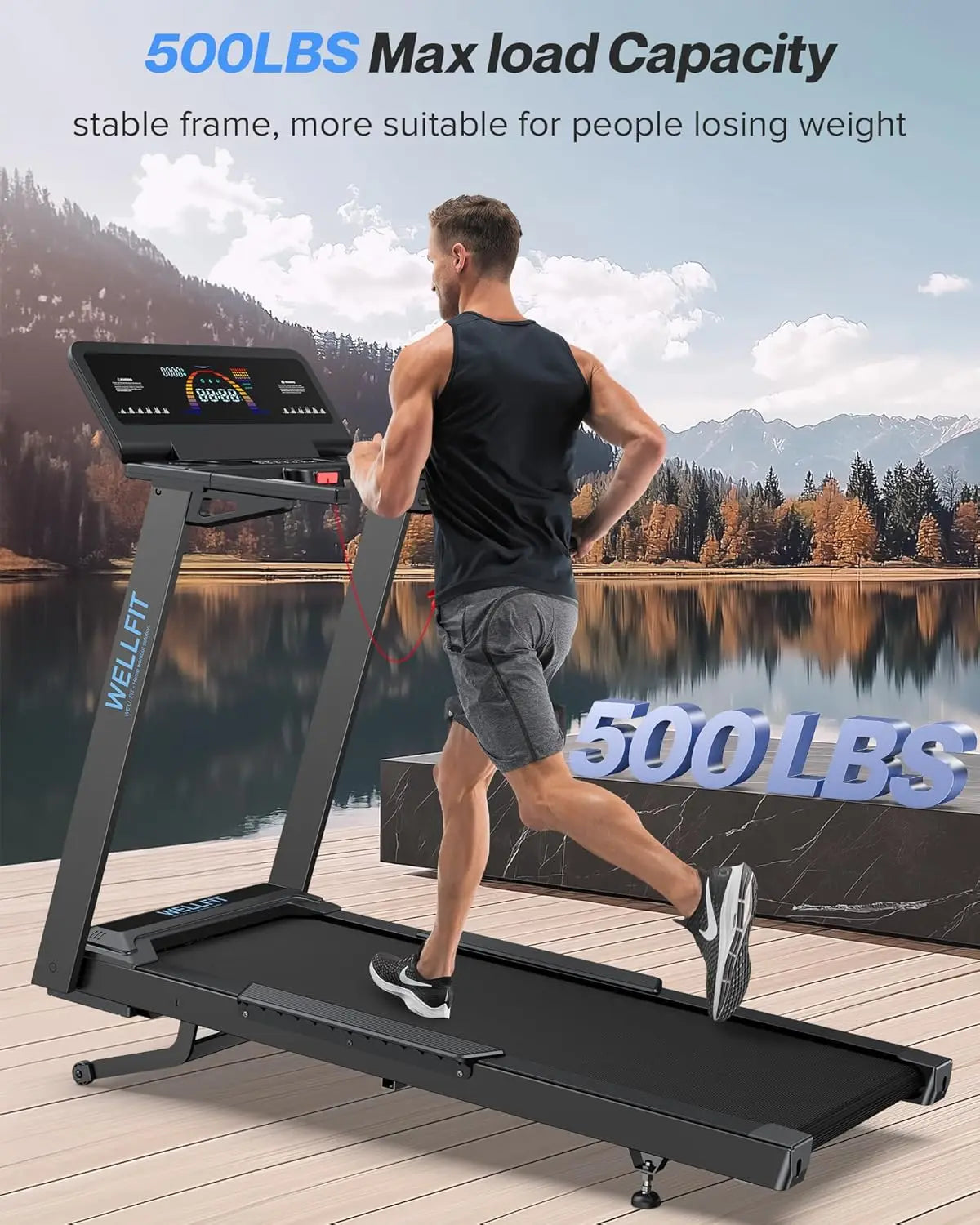 Auto Incline Treadmill, 15% Incline Heavyduty Treadmill with Pulse Sensor, 4.5HP, 10 MPH, 500 lbs Capacity, 20'' x, Customized