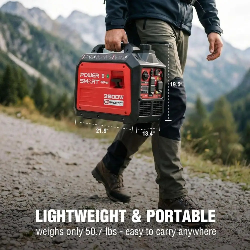3800 Watt Dual uel Inverter Generator, Quiet Portable Gas Propane Powered with CO Sensor and RV Outlet, 149cc 4-Ste OHV Engine o