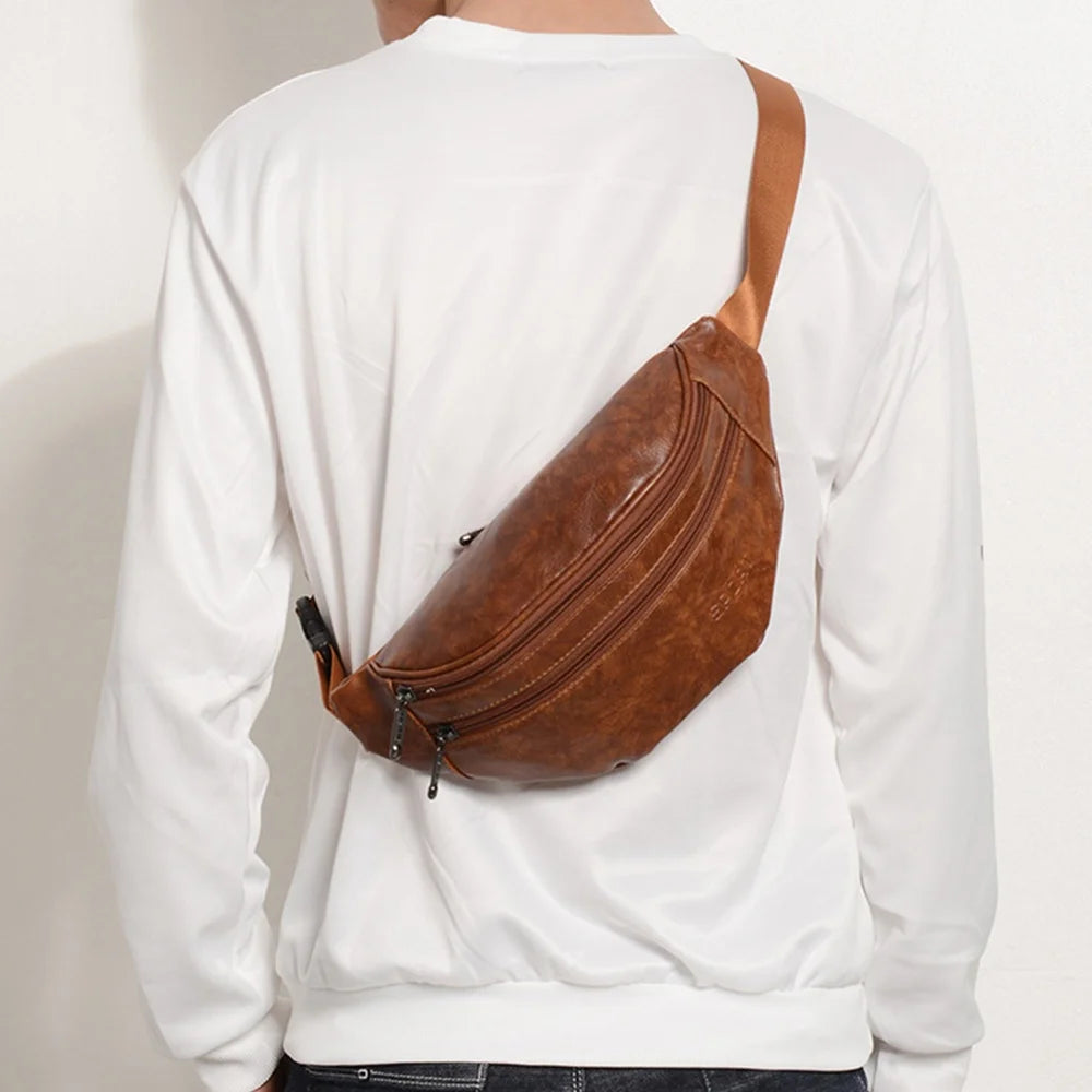 Men's Fanny Pack Fashion Style Men's PU Waist Bags Fanny Pack Travel Belt Purse Shoulder Bags Tote Waist Bag Men's Gift