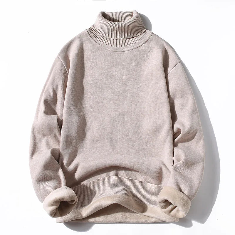 M-3XL Mens Thick Turtle Neck Jumpers Polo High Neck Roll Up Fleece Sweater Plain Color Long Sleeve Pullover Winter Clothing Tops