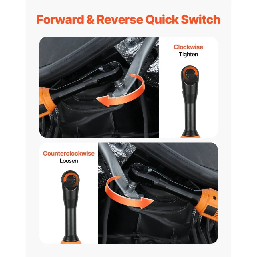 Cordless Ratchet Wrench 3/8 inch Drive Electric Tool with 230 RPM 66 ft-lbs Torque Battery Powered Set Includes 2x 2.0Ah Batter