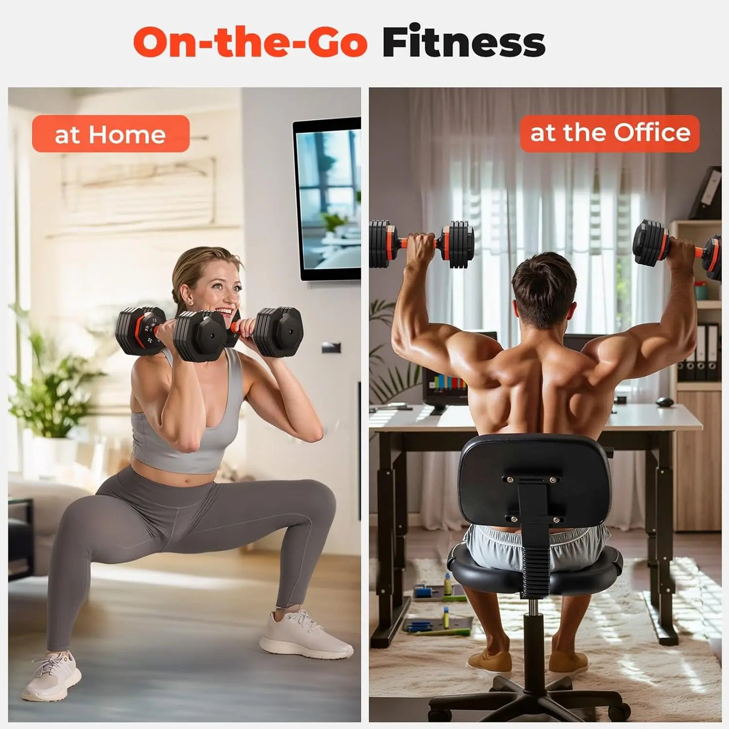 Adjustable Dumbbell Set 55LB, 5 Weight Options 15-55lbs, Anti-Slip Handle for Home Fitness Workout