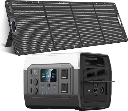 Portable Power Station with 200W Solar Panel 2X,1024Wh LiFePO4 Battery,Solar Generator for Camping, Outdoors, Travel