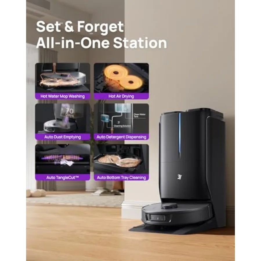 P10 Ultra Robot Vacuum and Mop Combo 18 000 Pa Suction Self-Emptying Auto-Extending Edge Mopping 140 Hot-Water Self-Cleaning Li