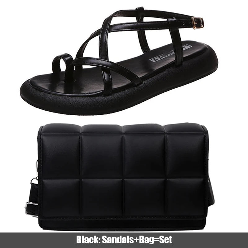 Platform Sandals Women Summer Beach Fashion Sexy Flat Casual Cross Peep TToe Ladies Shoes Woman Black Sandals Rome Flip Flops