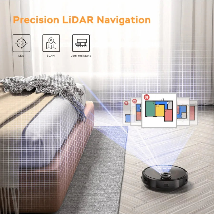 LDS Navigation Robot Vacuum Cleaner - 3-in-1 Vacuum/Sweep/Mop Wi-Fi Connected APP 2800Pa Suction 3200mAh Battery 160min Runtime