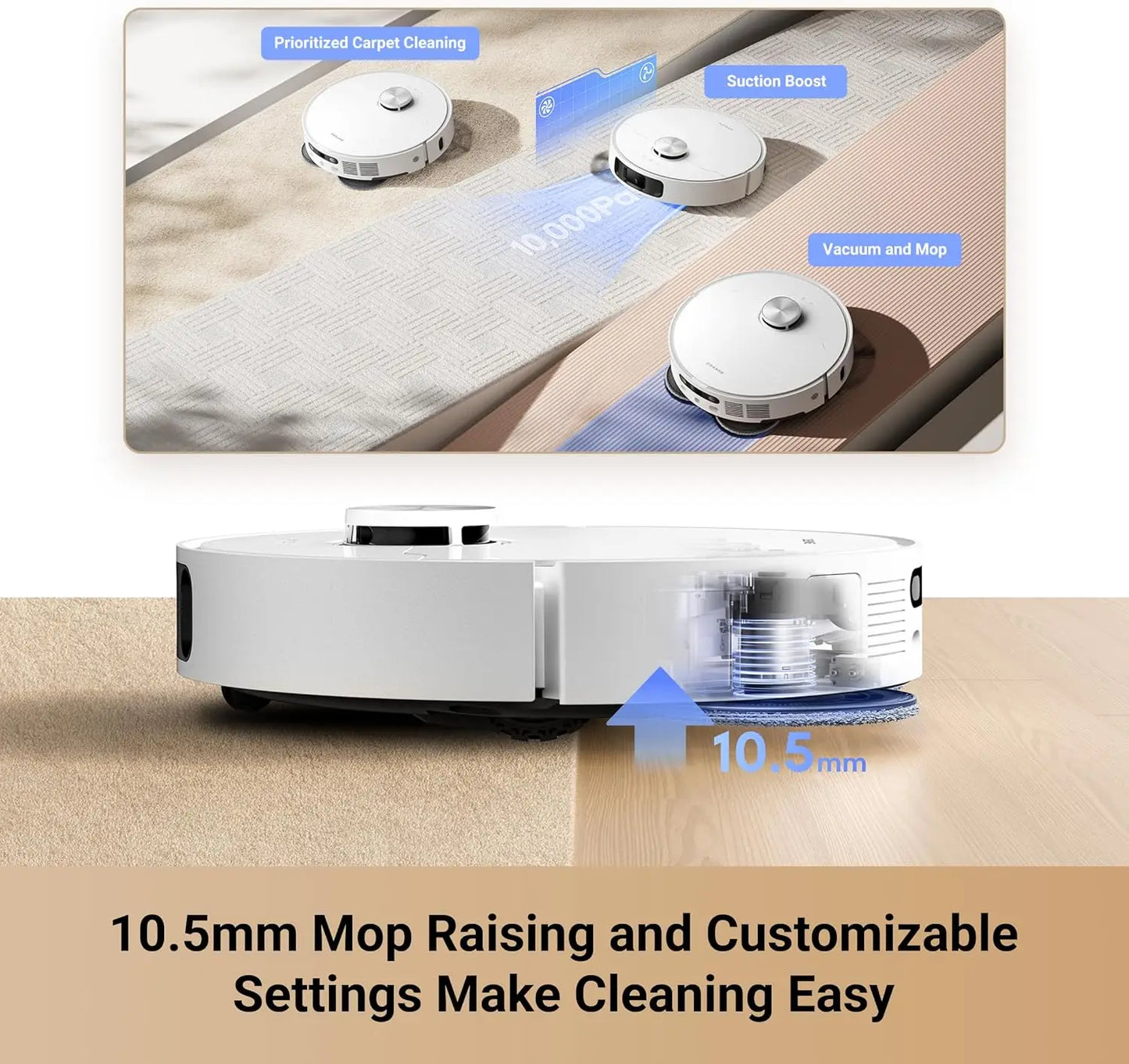 Ultra Robot Vacuum and Mop with 10,000Pa Suction, All-in-One Base, Auto-Empty for 75 Days, Smart Navigation