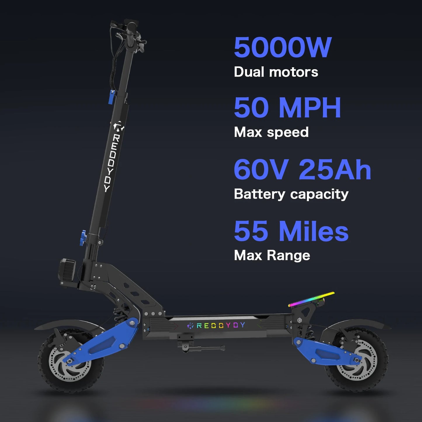 Electric Offroad Scooter - 50 MPH Fastest Dual Motor Adult Scooter, 5000W Peak, 55-Mile Long Range, 10.5" Off-Road Tires,60V25ah