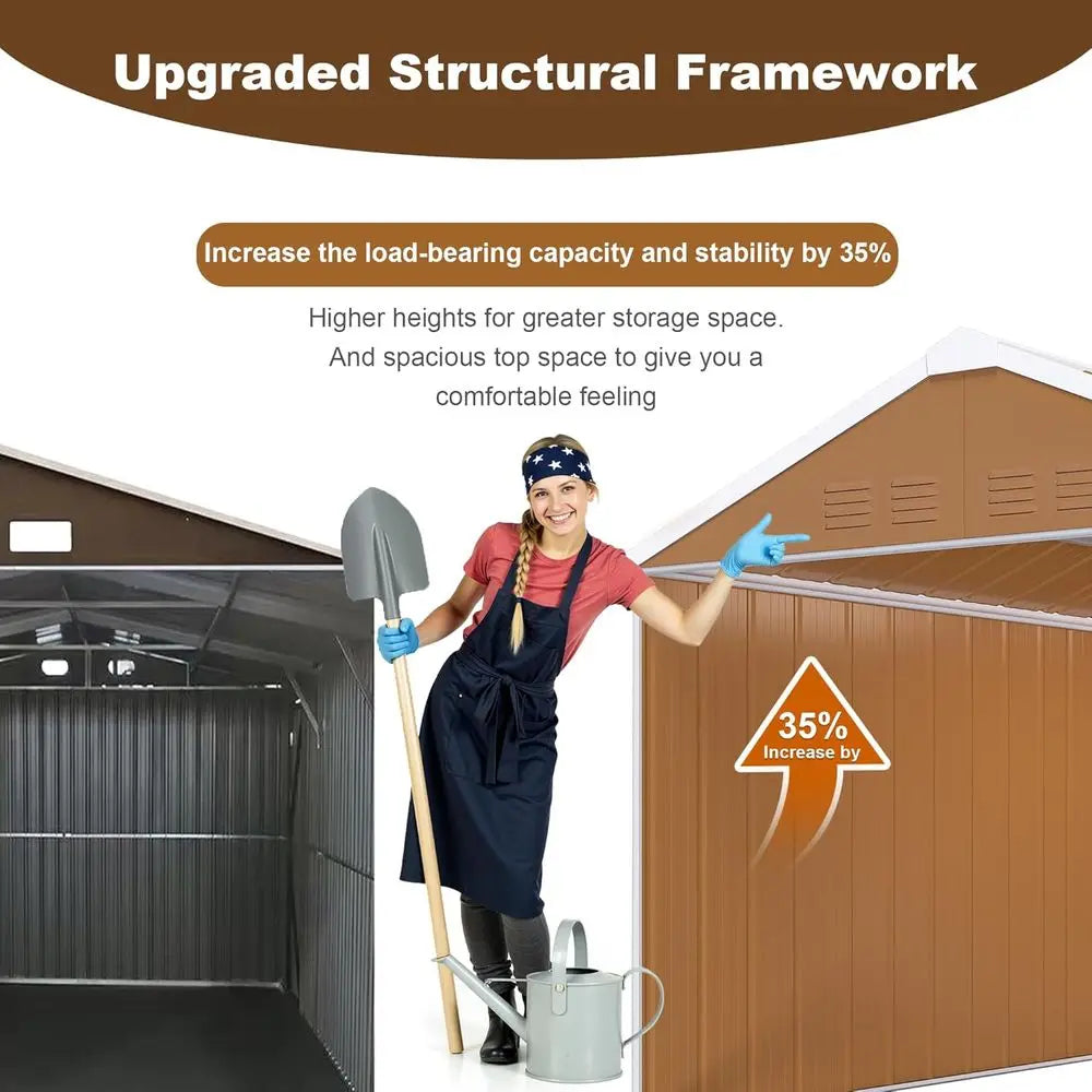 8x12 Weatherproof Metal Outdoor Shed Storage with Windows Lockable Door And Ventilation for Garden Patio Yard