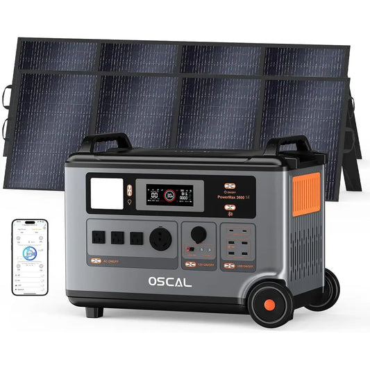 OSCAL PowerMax 3600SE Portable Power Station, 3600Wh LiePO4 Battery, r Generator with 2x400W r Panel, 3600W (Surge 7200W) ast ch