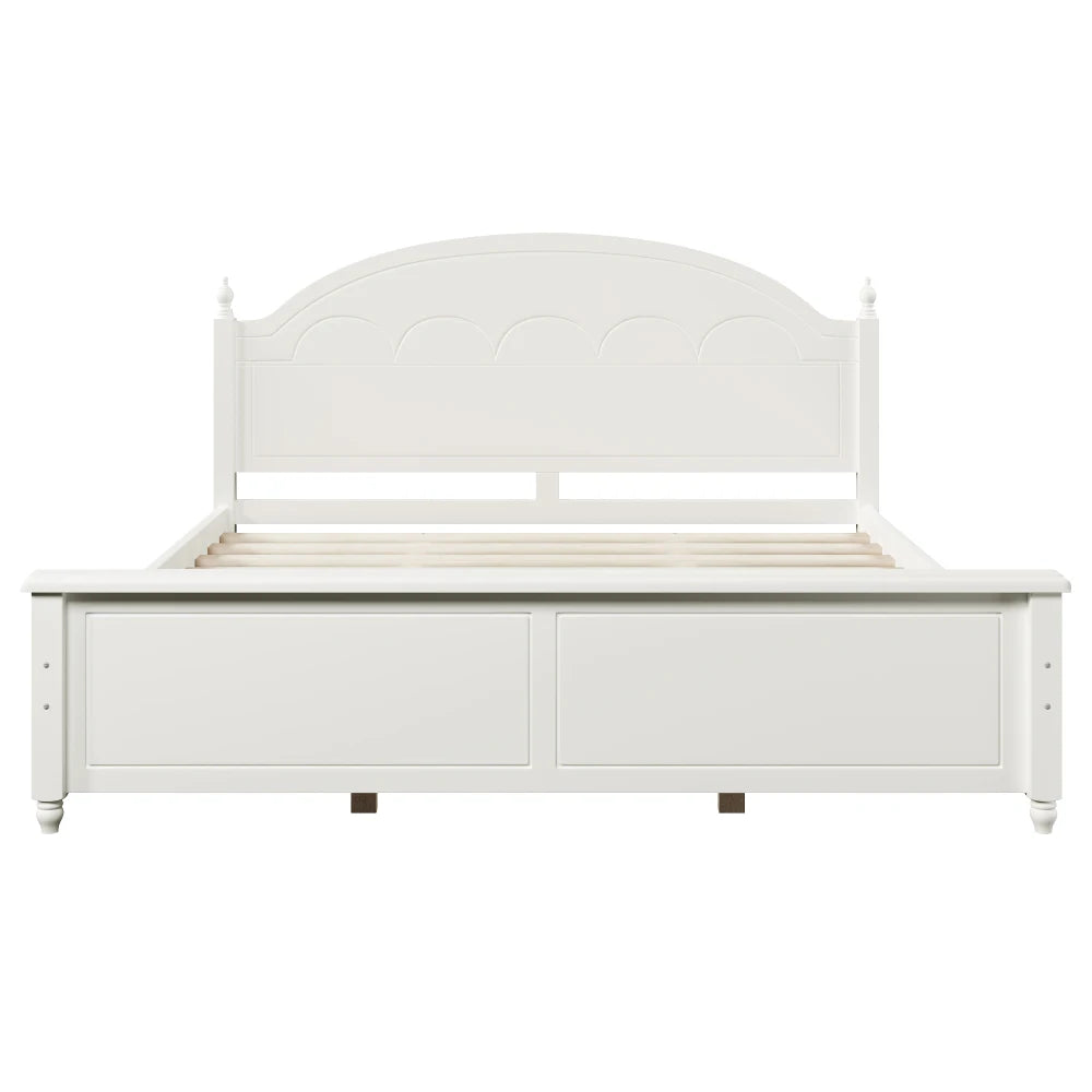 King size Wooden Bed Frame with Arched Headboard and Classic Design,White