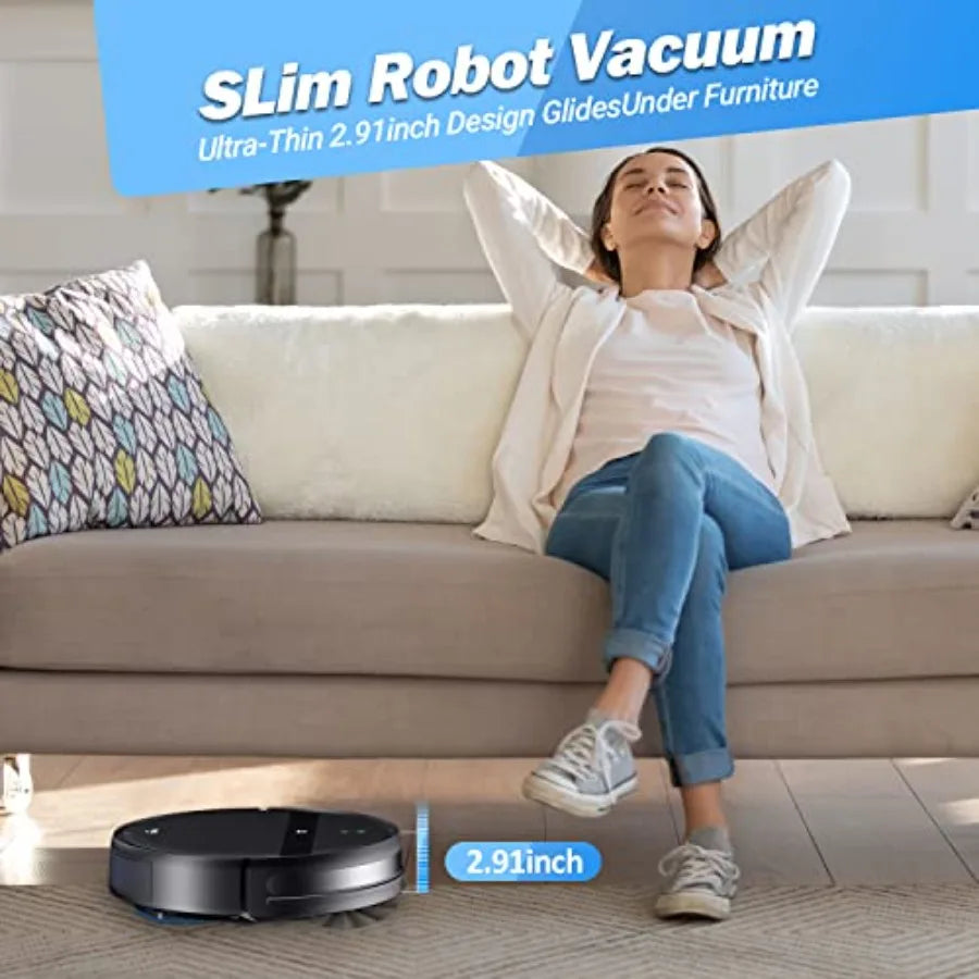 Robot Vacuum and Mop Combo App/Alexa Control Smart Ultra-Thin Robot Vacuum Cleaner with Automatic Recharge for Pet Hair Carpet