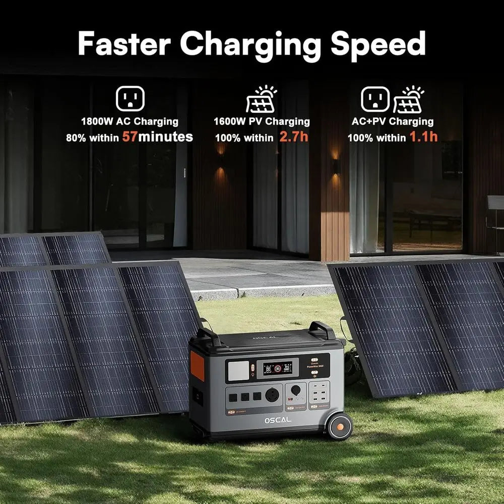 OSCAL Portable Power Station 3600Wh PowerMax 3600 SE With 2x400W r Panel, 3600W (Surge 7200W) Output, LiePO4 r Generator or Home