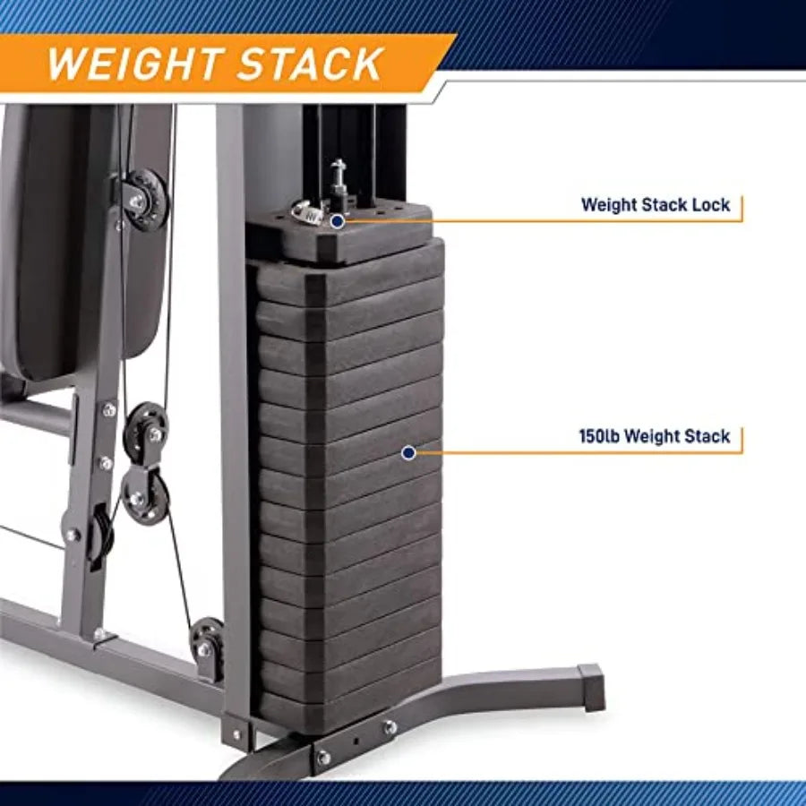 Home Gym Workout Station Full Body Exercise Equipment with Leg Press Cable Pulley Smith Machine LAT Pulldown Weights White