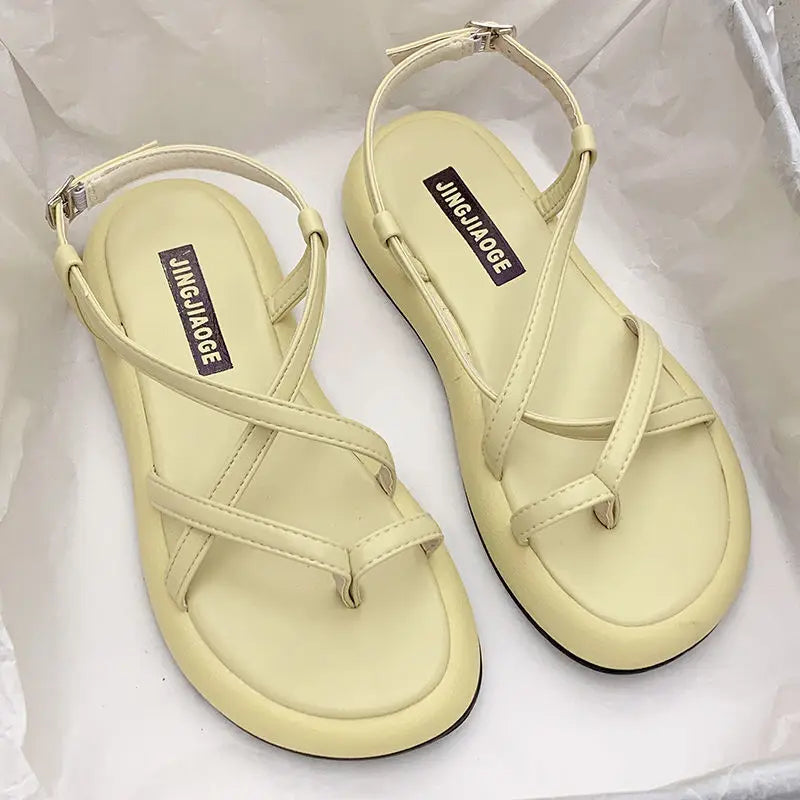 Platform Sandals Women Summer Beach Fashion Sexy Flat Casual Cross Peep TToe Ladies Shoes Woman Black Sandals Rome Flip Flops