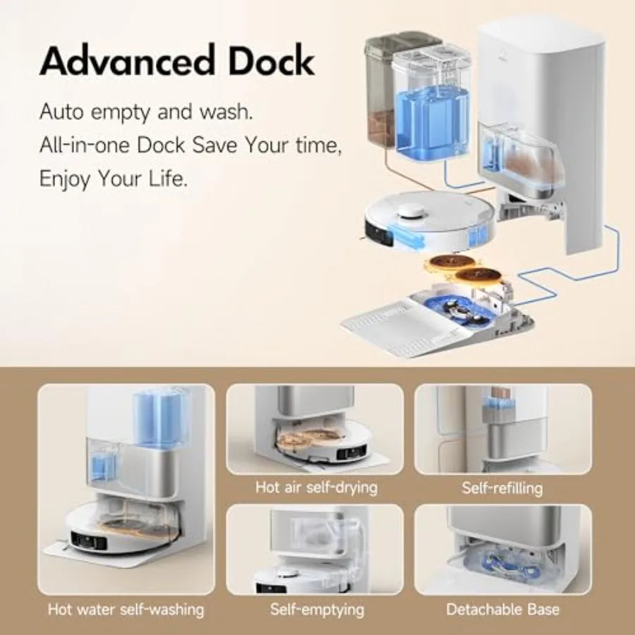 P10 Pro Ultra Robot Vacuum and Mop 13000Pa Suction 140F Hot Water Auto Mop Washing and Drying Dual Spinning Extensible Mop 10.5