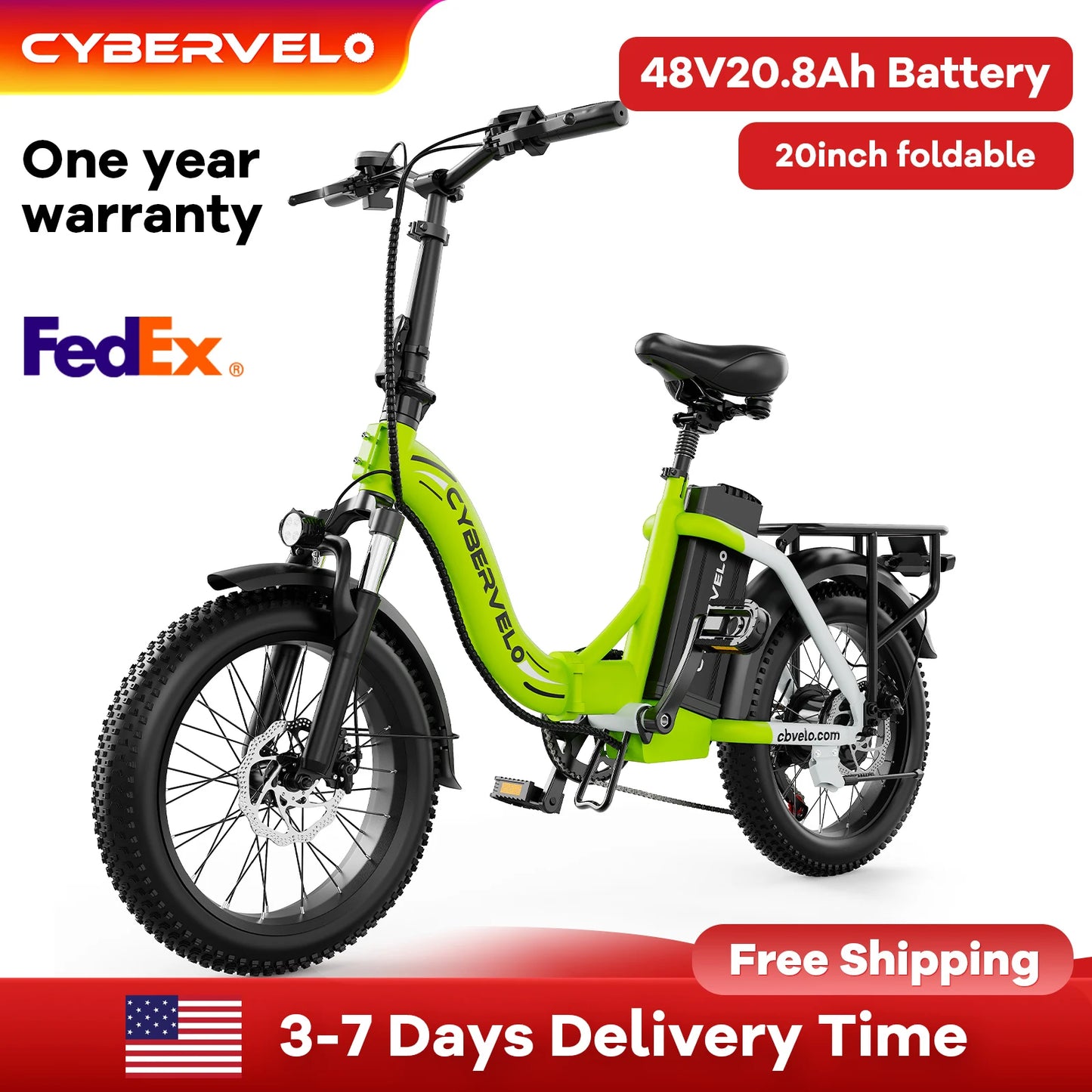 20" Step-Thru foldable e-bike for adults, 1000W Peak motor, 48V 20AH removable battery, 7-Speed shift 80miles Long Range Mars700