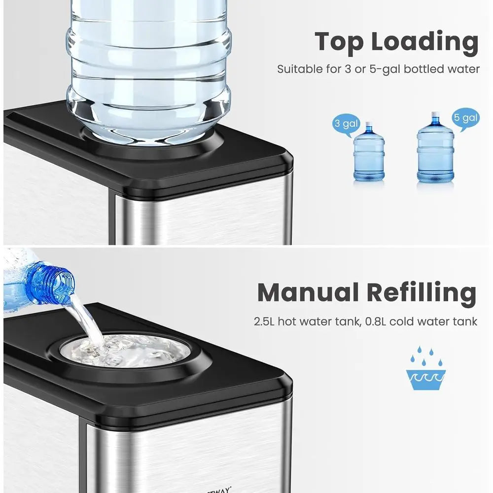 3-in-1 Countertop Water Dispenser with Ice Maker, Fits 3-5 Gallon Bottles, Hot/Cold, 48 lbs/day, 12 Ice Cubes, 4 lbs Basket