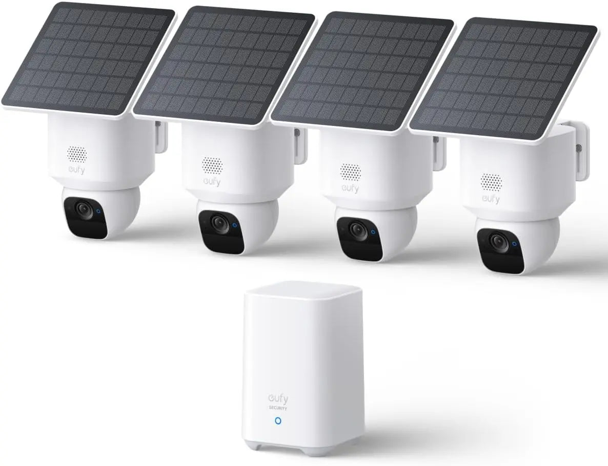 4-Pack Wireless Outdoor Security Cameras with Solar Power, 360° Pan, AI Tracking, 2K Clarity, No Monthly Fees