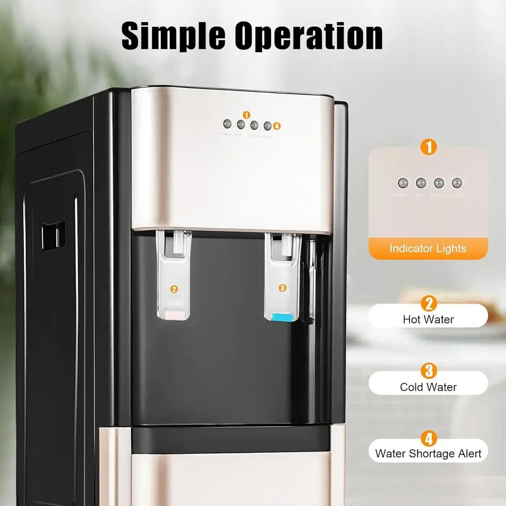 Stainless Steel Bottom-Load 5 Gallon Water Dispenser with LED Light for Home, Office, Hotels, Kitchens, Living Rooms - Gold