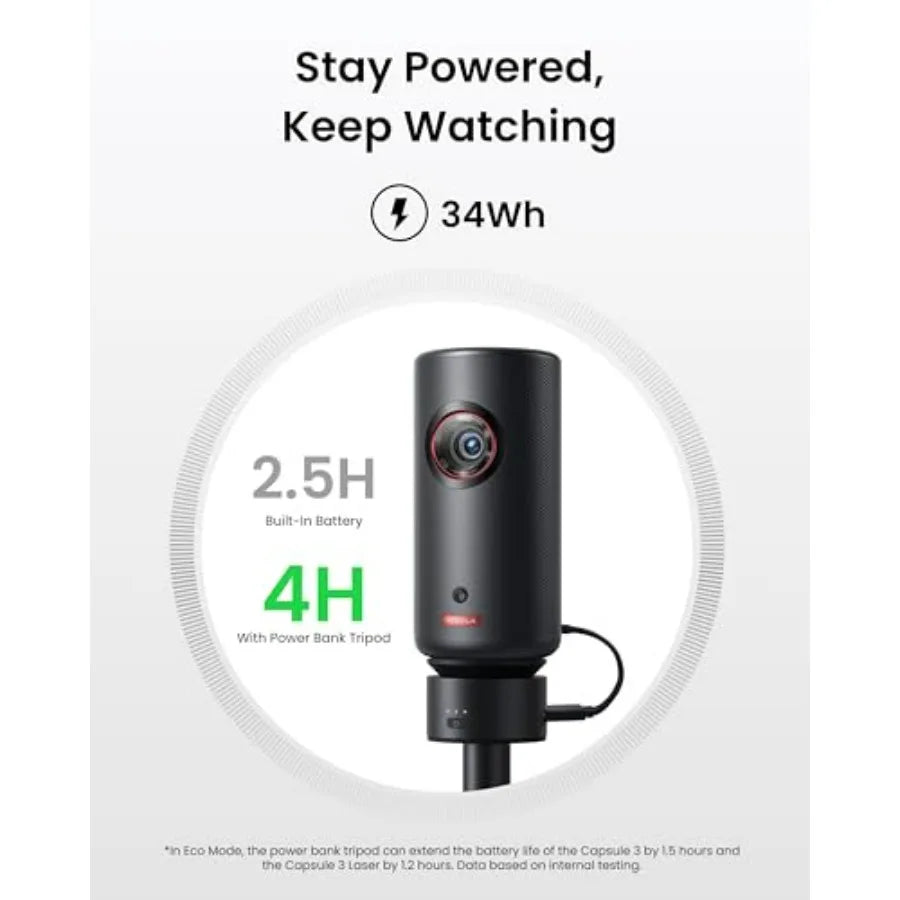 Nebula Capsule 3 Renewed With Nebula Capsule Battery Tripod for Portable Outdoor Projection Long-Lasting Battery Life Compact D