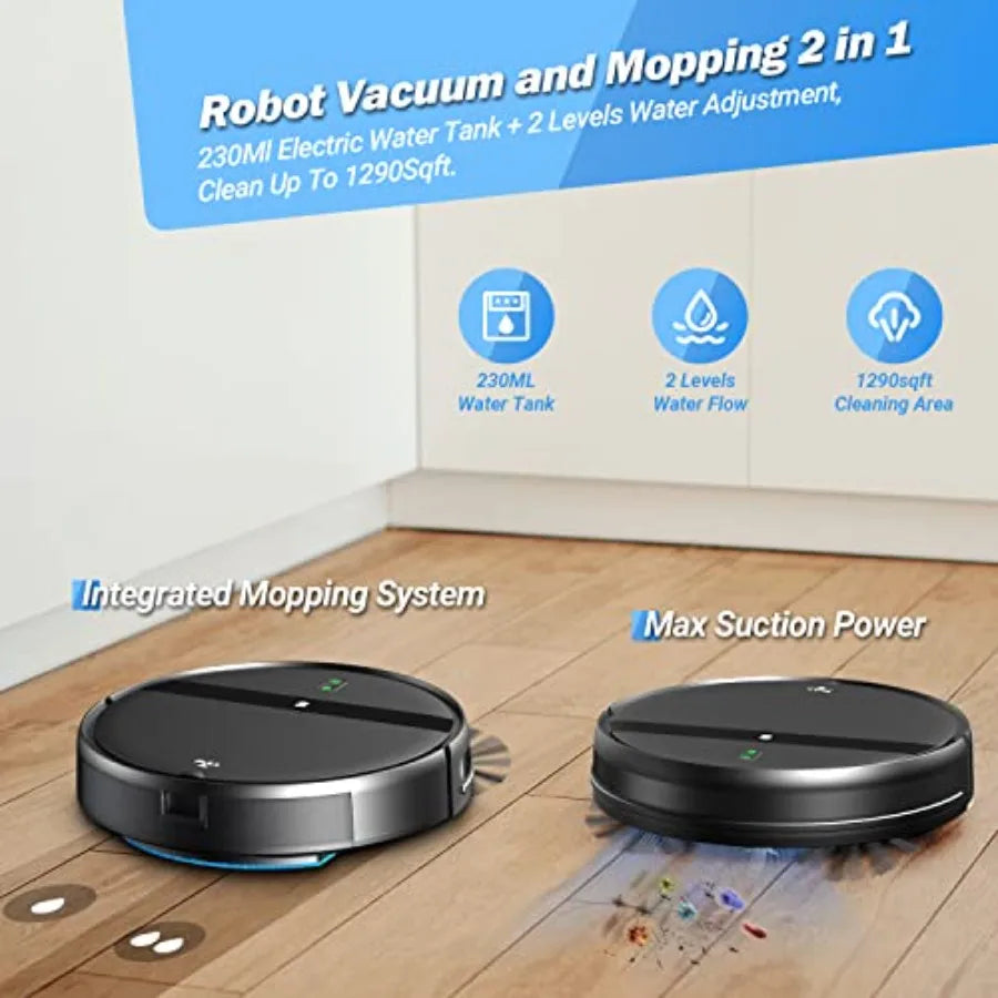 Robot Vacuum and Mop Combo App/Alexa Control Smart Ultra-Thin Robot Vacuum Cleaner with Automatic Recharge for Pet Hair Carpet