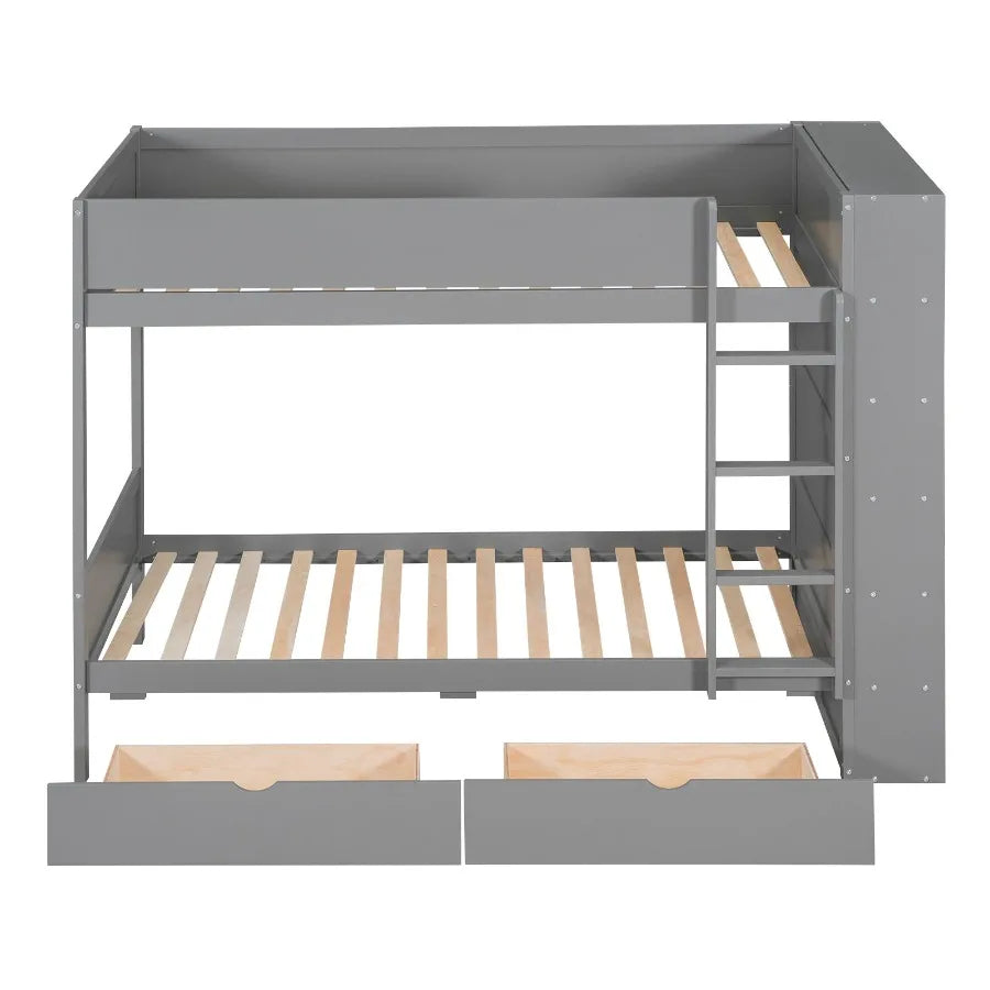 Twin over Twin Bunk Bed With 2 Drawers and Multi-layer Cabinet Gray