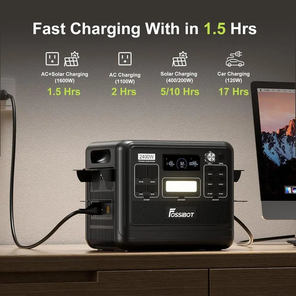 2400 Portable Power Station 2400W, 2048Wh LiePO4 Battery r Generator, 2H ast Charging or Home Backup, Outdoor Camping, RV, Ency