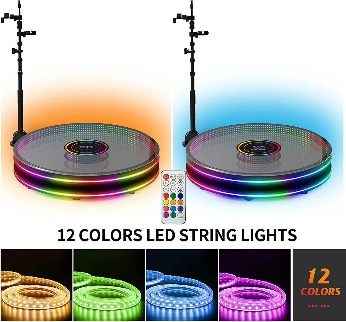 Infinity Glass 360 Photo Booth Machine 80cm 100cm Tempered Glass Platform RGB LED Light Ship from US/EU For Wedding Event Rental