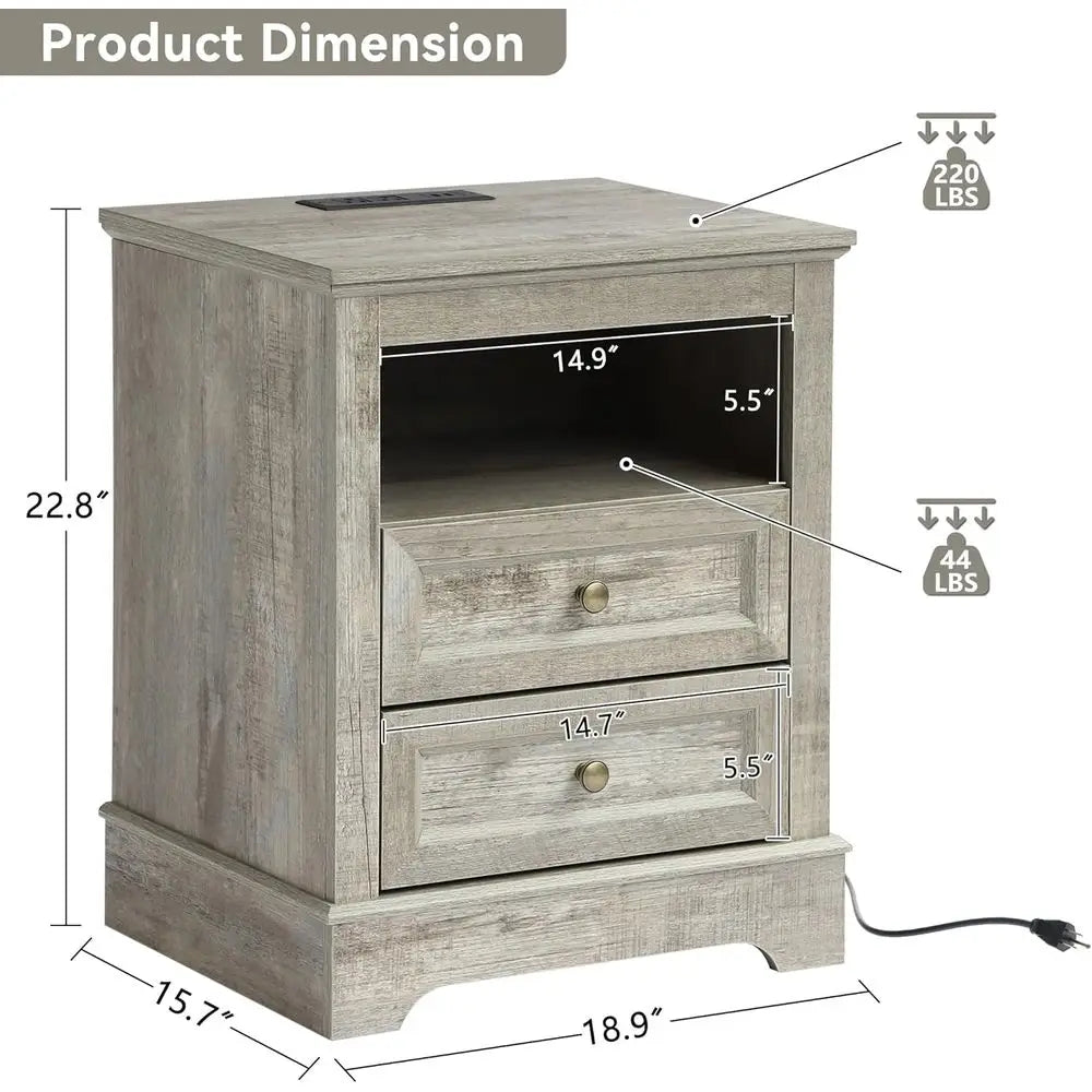 4-Piece Bedroom Set with 9-Drawer Dresser, 5-Drawer Chest, and Nightstand with Charging Station (Grey)