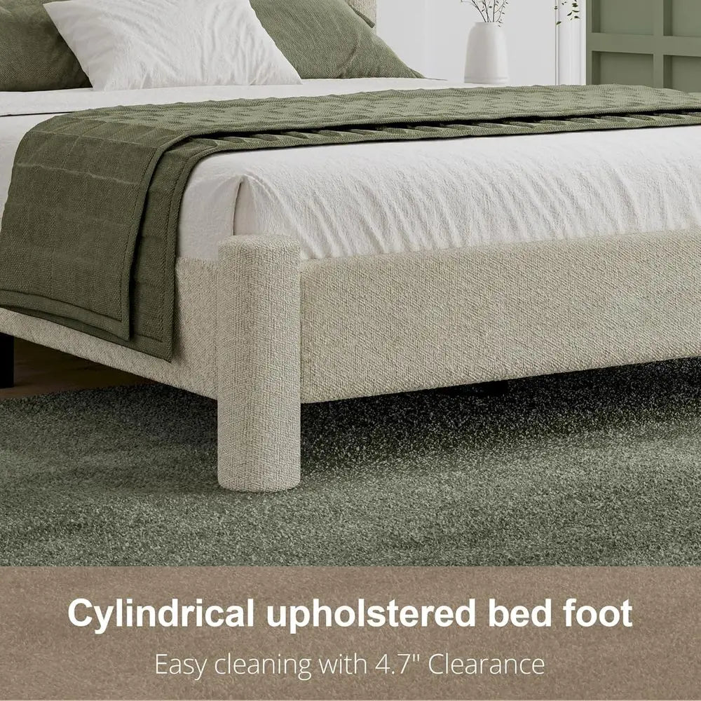 King Size Bed Frame with Tufted Headboard, Rounded Corner Upholstered Platform Bed Frame, No Box Spring Needed, Simple Assembly,