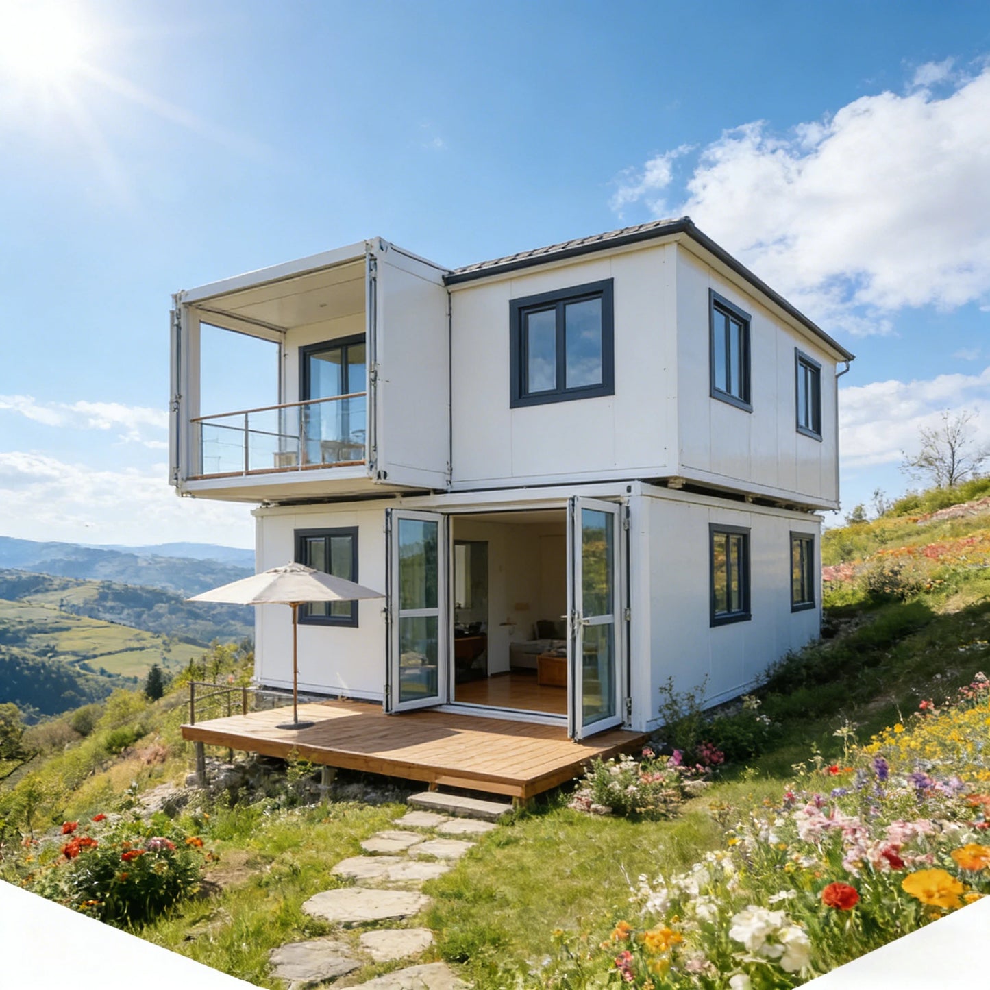 Family Size Two-Story Foldable Container House with 4 Bedrooms for Large Households