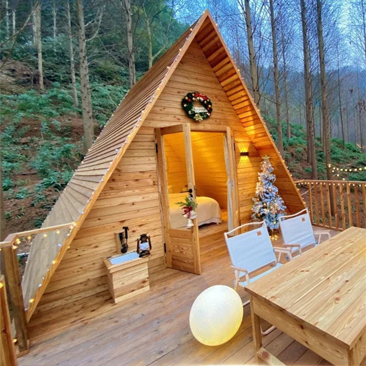 Customized Outdoor preservative wood triangle wooden house Internet celebrities can assemble small house courtyard garden