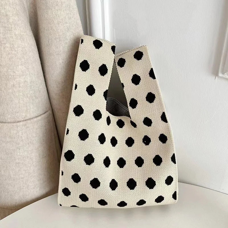 Women'S Knot Wrist Bag Tote Handmade Knitted Bag Portable Mini Striped Bucket Phone Bags Large Capacity Spring Summer Handbags