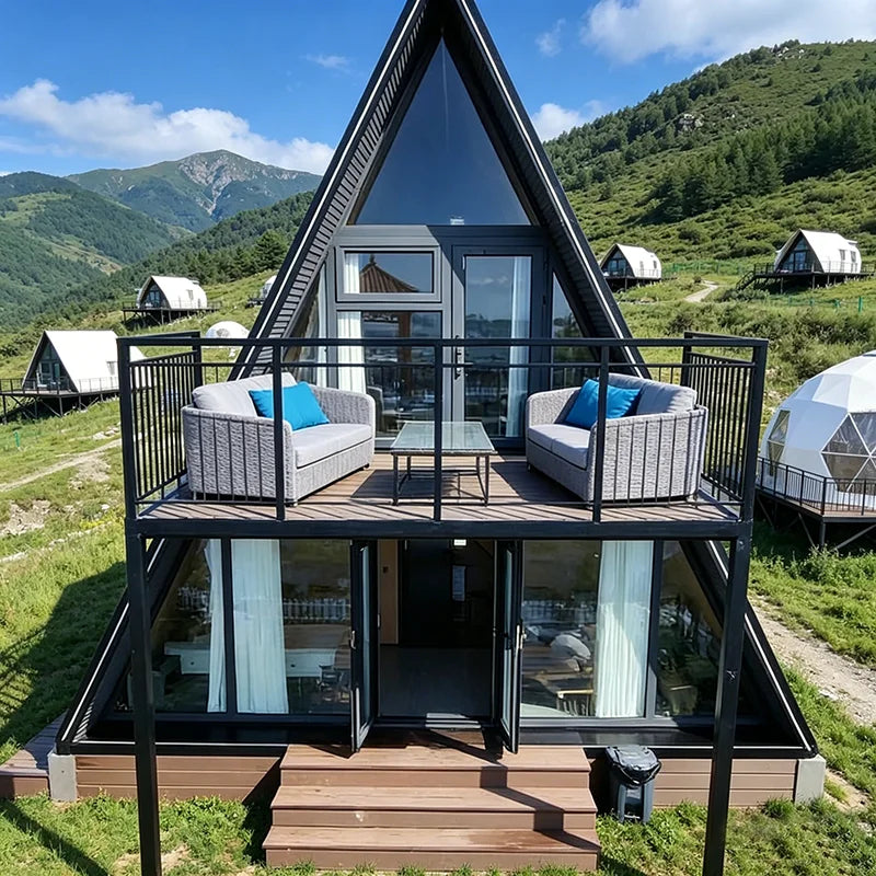 Customized Modern Container Wooden Cabin A-Frame Triangular Kit House 3 Bedrooms Custom Cottage Luxury Prefab House Villa