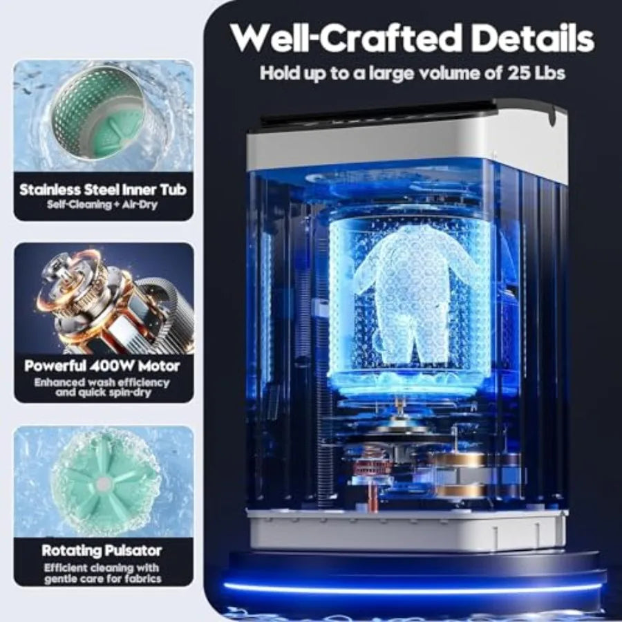 Portable Washer and Dryer Combo Set 28 lbs Fully Automatic Washing Machine with Stainless Steel Inner Tub 2.6 Cu.Ft Portable Dr