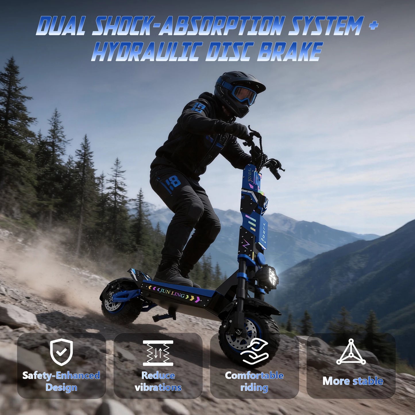 JL80 6000W Dual Motor Electric Scooter for Adults 60V30Ah Battery 40Mph Max Speed 52Mile 12‘’All-Terrain Off-Road Tire Escooter