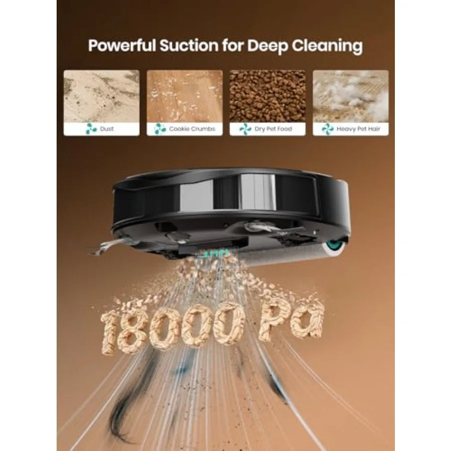 Robot Vacuum and Mop 18000Pa Strong Suction Self-Cleaning Roller Mop with Auto Drying LiDAR Navigation and Obstacle Avoidance T